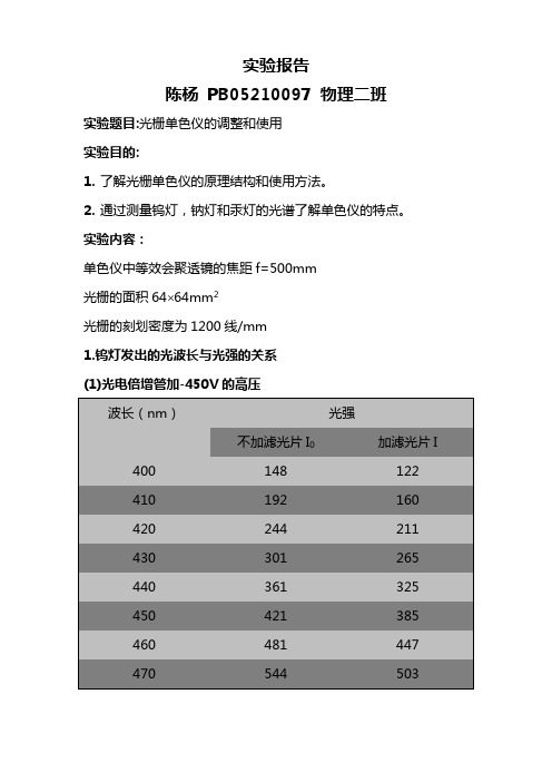 光栅单色仪的调整和使用实验报告