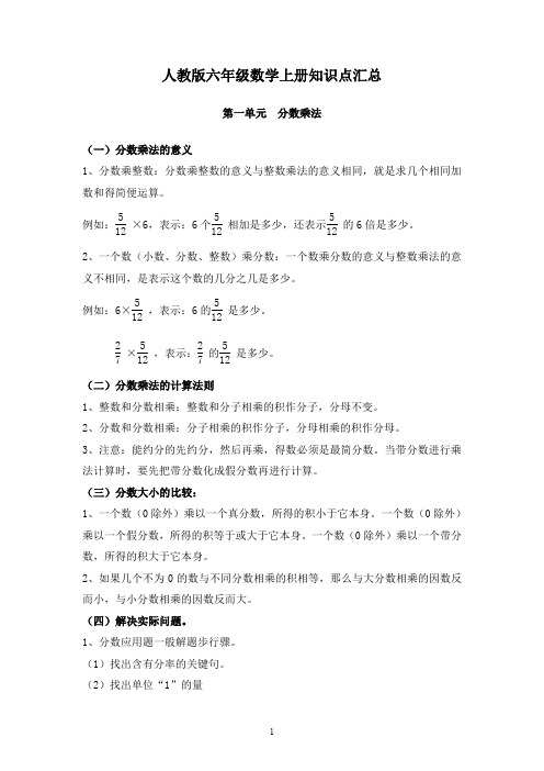 人教版六年级数学上册知识点汇总