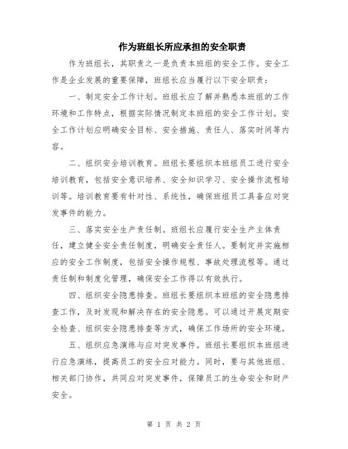 作为班组长所应承担的安全职责