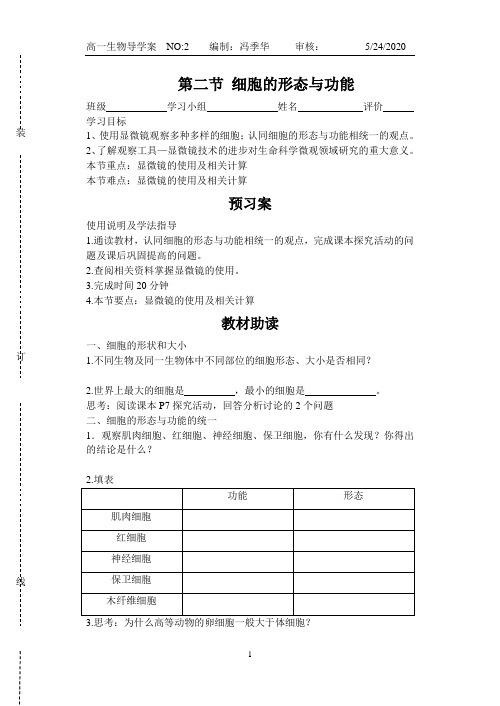 细胞的形态与功能”学案