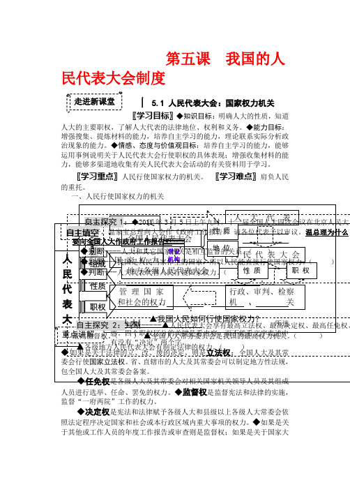 高中政治 5.1人民代表大会 国家权力机关教案 新人教版必修22