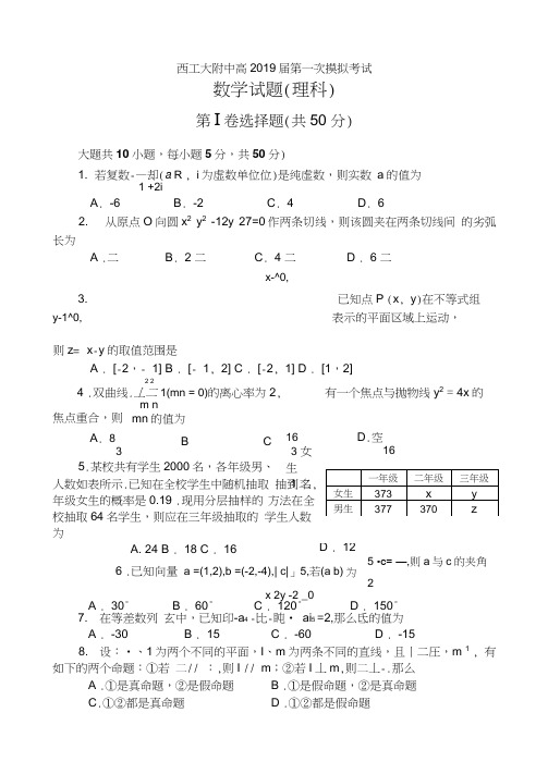 西工大附中高2019届第一次摸拟考试数学试题(理科)