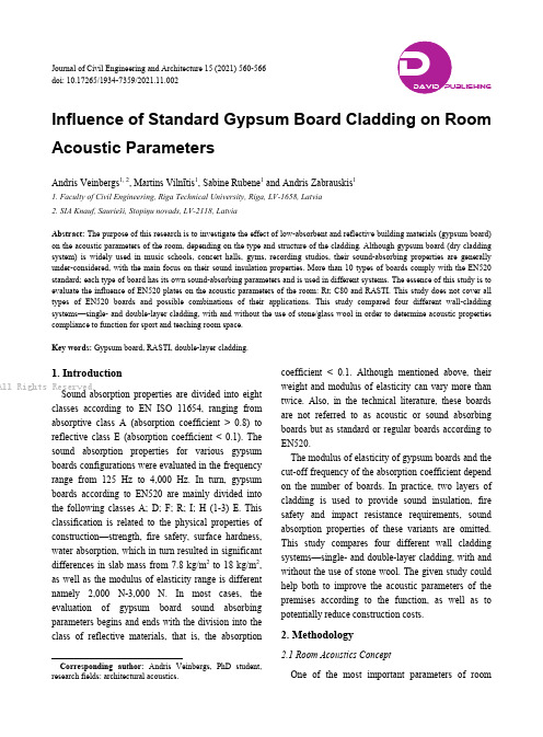 Influence of Standard Gypsum Board Cladding on Roo