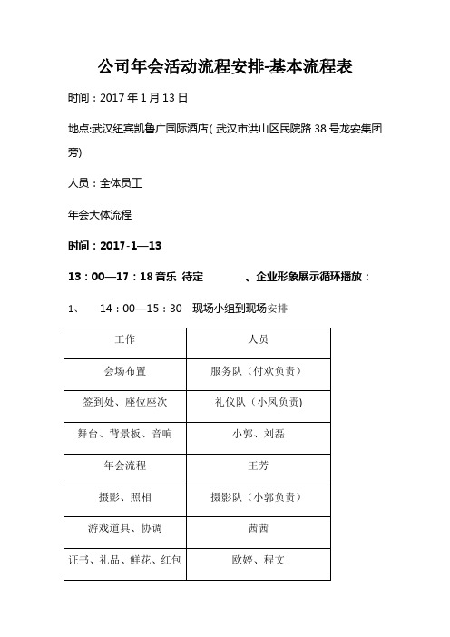 公司年会活动流程安排-基本流程表