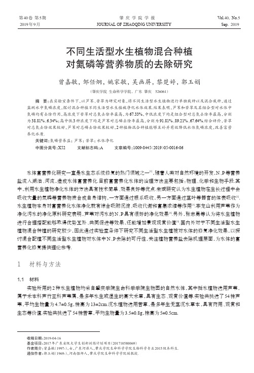 不同生活型水生植物混合种植对氮磷等营养物质的去除研究