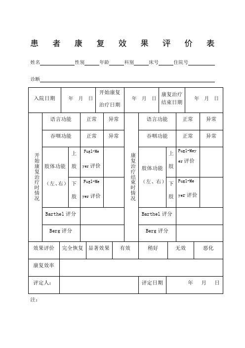 患者康复效果评价表