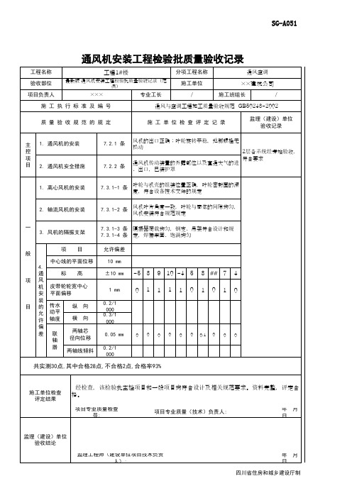 最新版 通风机安装工程检验批质量验收记录(范例)