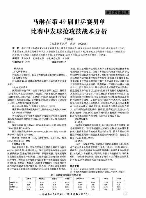 马琳在第49届世乒赛男单比赛中发球抢攻技战术分析