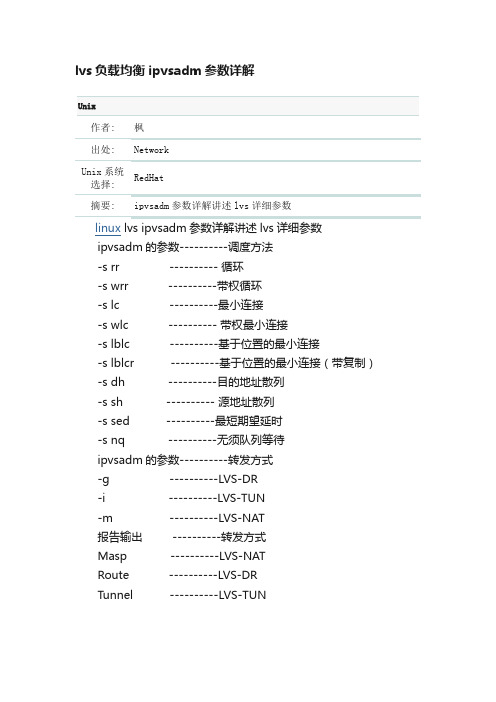 lvs负载均衡ipvsadm参数详解