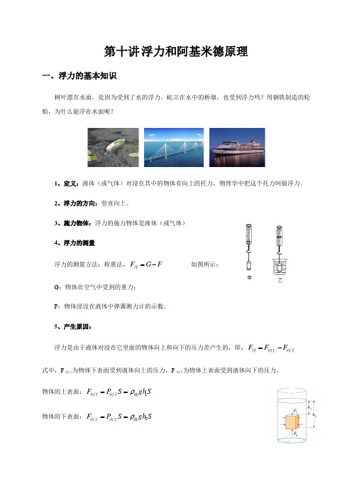 人教版八年级物理下册第十讲  浮力和阿基米德原理 专题复习试题