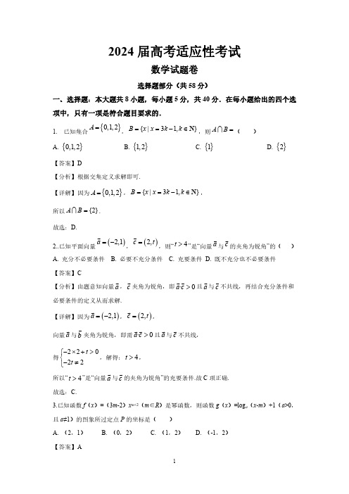 刘蒋巍命制：(参考答案)2024届高考适应性考试数学试题