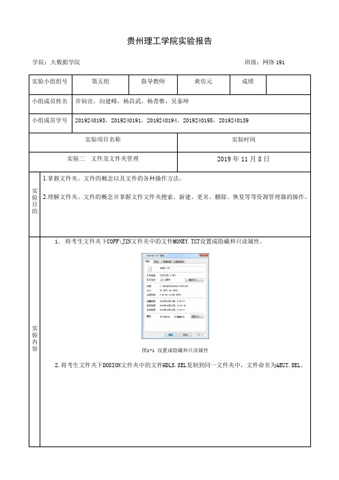 实验二 文件及文件夹管理(网络191第5组)(1)