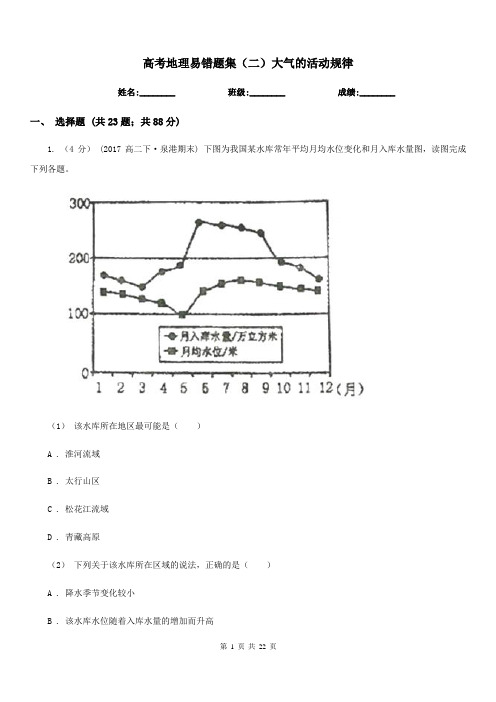 高考地理易错题集(二)大气的活动规律