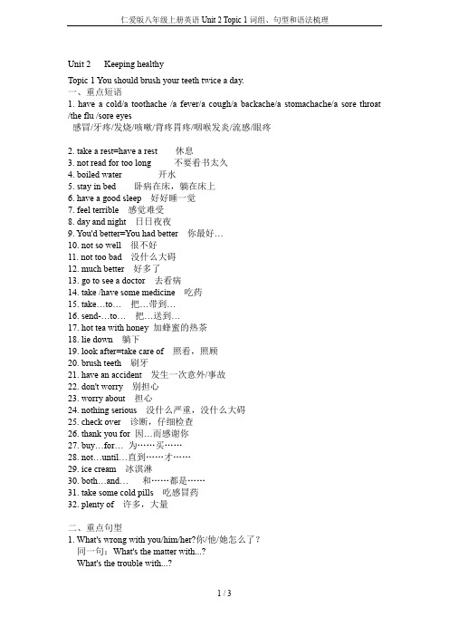 仁爱版八年级上册英语Unit 2 Topic 1词组、句型和语法梳理