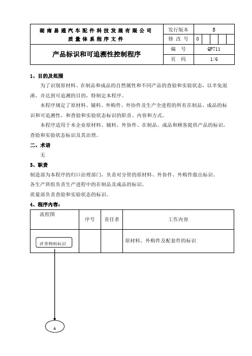 AQP711产品标识和可追溯性操纵程序