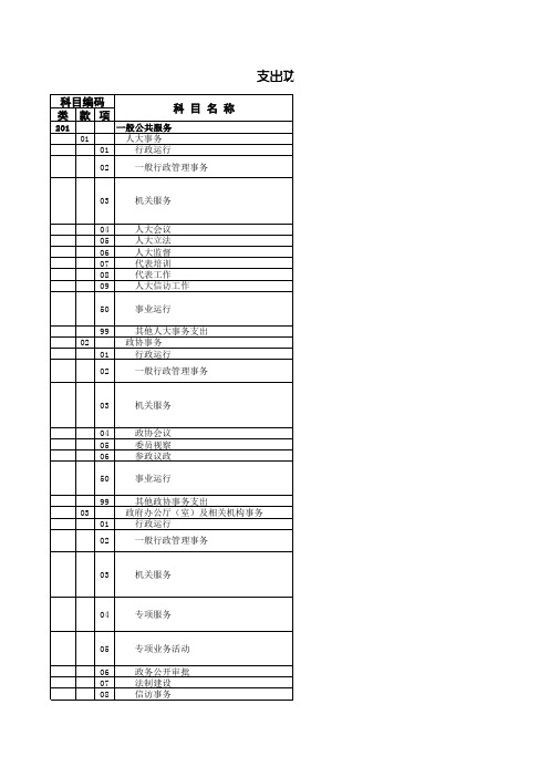 2012年支出功能分类科目