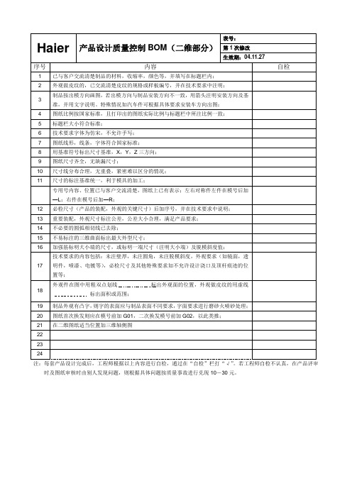 产品工程师自检BOM(二维)