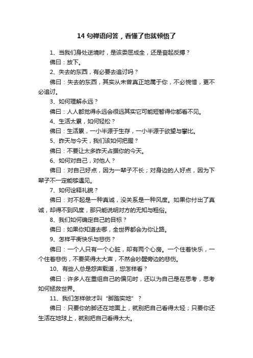 14句禅语问答，看懂了也就顿悟了