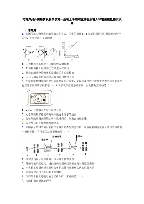 河南郑州外国语新枫杨学校高一生物上学期细胞的物质输入和输出模拟测试试题