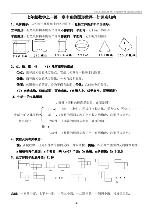 北师大版七年级上册数学第一章丰富的图形世界知识点归纳及巩固练习