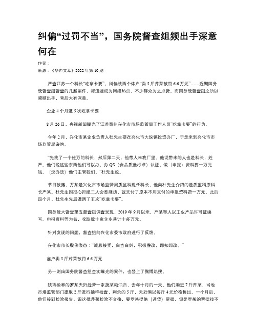 纠偏“过罚不当”，国务院督查组频出手深意何在