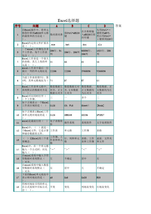 Excel初中信息技术选择题