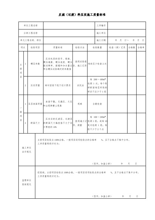 反滤(过渡)料压实施工质量标准