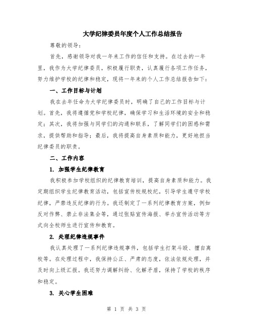 大学纪律委员年度个人工作总结报告