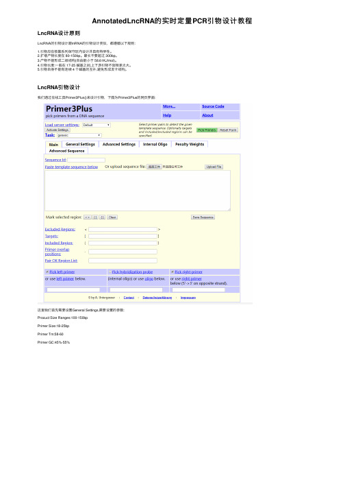 AnnotatedLncRNA的实时定量PCR引物设计教程