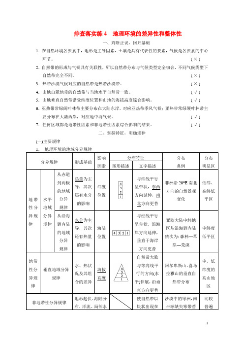 高考地理一轮复习 排查落实练4 地理环境的差异性和整