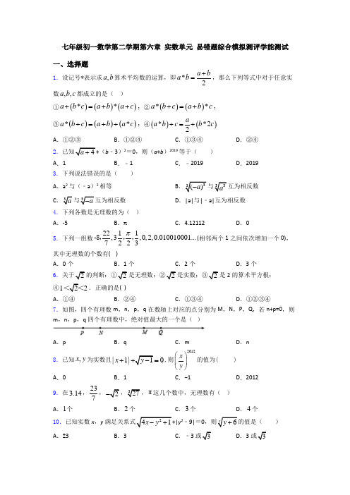 七年级初一数学第二学期第六章 实数单元 易错题综合模拟测评学能测试