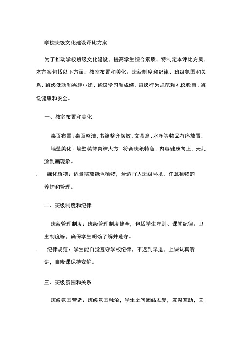 学校班级文化建设评比方案