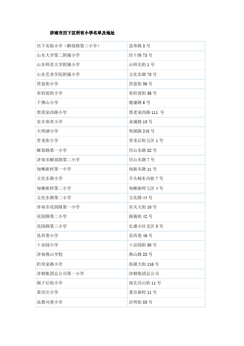 济南市历下区所有小学名单及地址