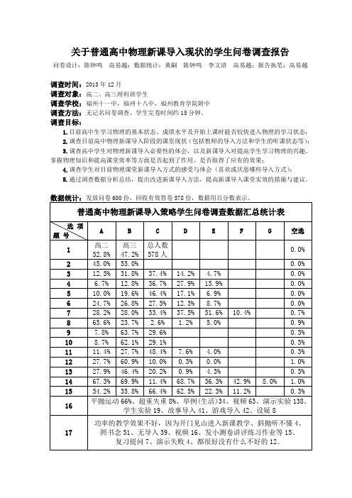 高中物理新课导入策略学生问卷调查的分析结果