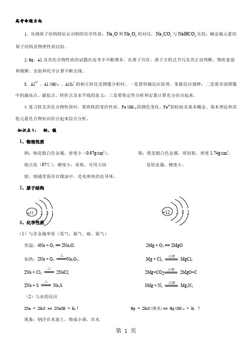 高考一轮复习钠、镁、铝、铁、铜知识点总结精品文档19页