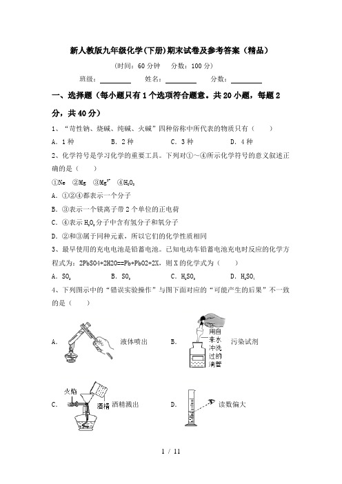 新人教版九年级化学(下册)期末试卷及参考答案(精品)