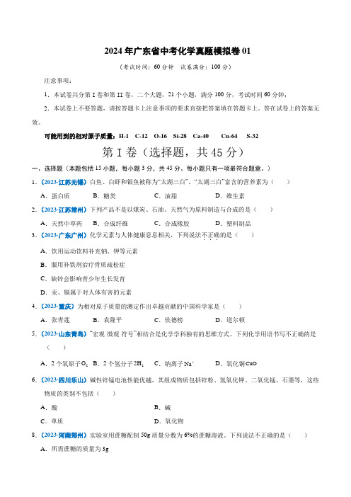 2024年广东省中考化学真题模拟卷01(含解析)