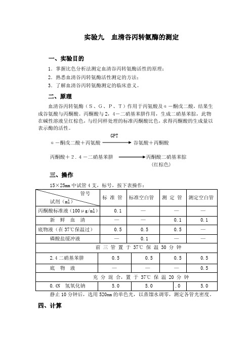 谷丙转氨酶的测定