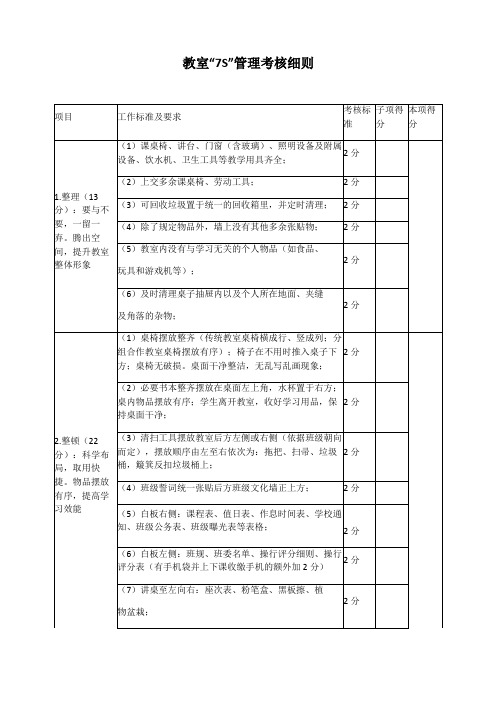 教室“7S”管理考核细则