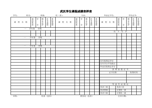 武汉工业学院学生课程成绩表样表