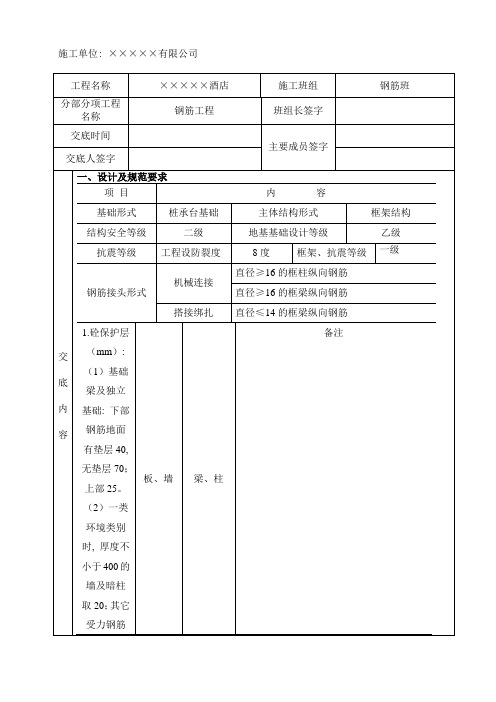 框架结构钢筋技术交底课件