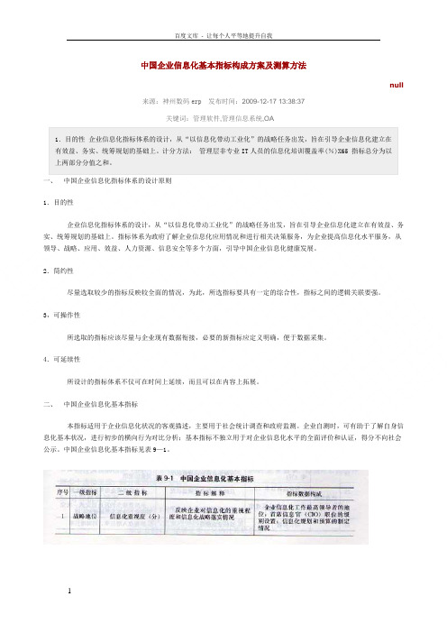 中国企业信息化基本指标构成方案及测算方法