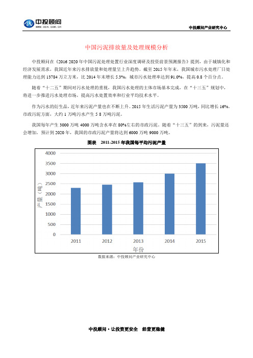 中国污泥排放量及处理规模分析