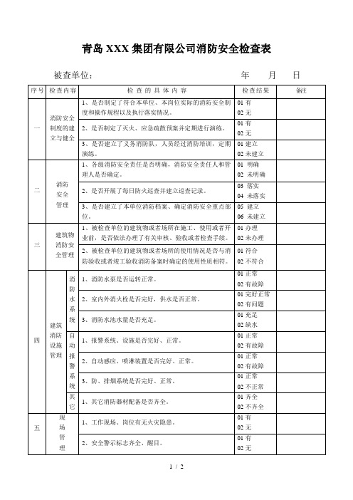 集团公司消防安全检查表