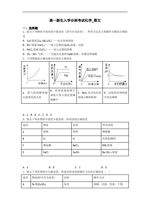 高一新生入学分班考试化学_图文