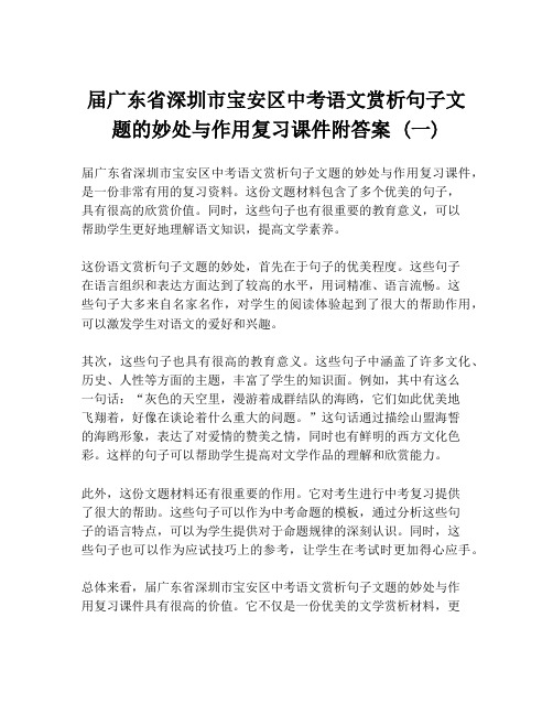 届广东省深圳市宝安区中考语文赏析句子文题的妙处与作用复习课件附答案 (一)