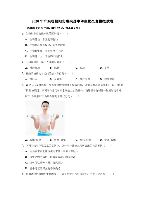 2020年广东省揭阳市惠来县中考生物全真模拟试卷(解析版)