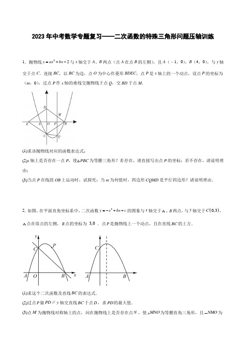 2023年中考数学专题复习——二次函数的特殊三角形问题压轴训练