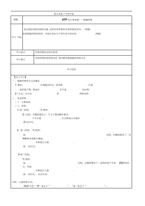 人教A版必修一ATP的主要来源——细胞呼吸导学案
