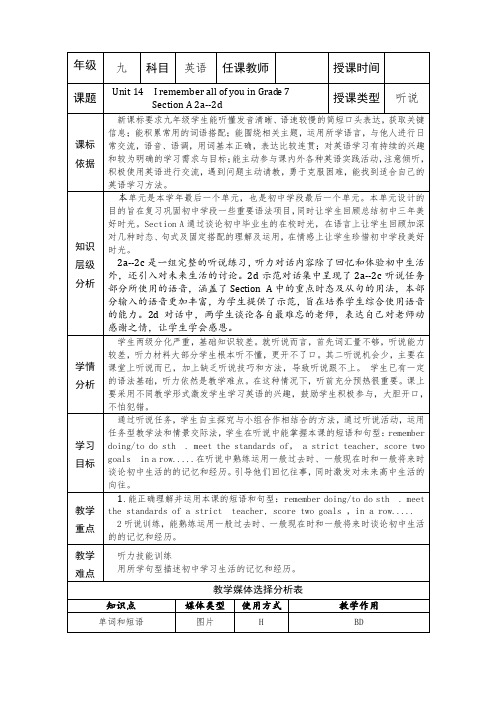 I+remember+all+of+you+in+Grade+7Section+A+2a2d教学设计